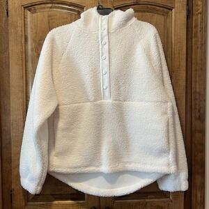 SO The‎ Cozy Collared Hooded Pullover White  Size Medium Quarter Button NWT